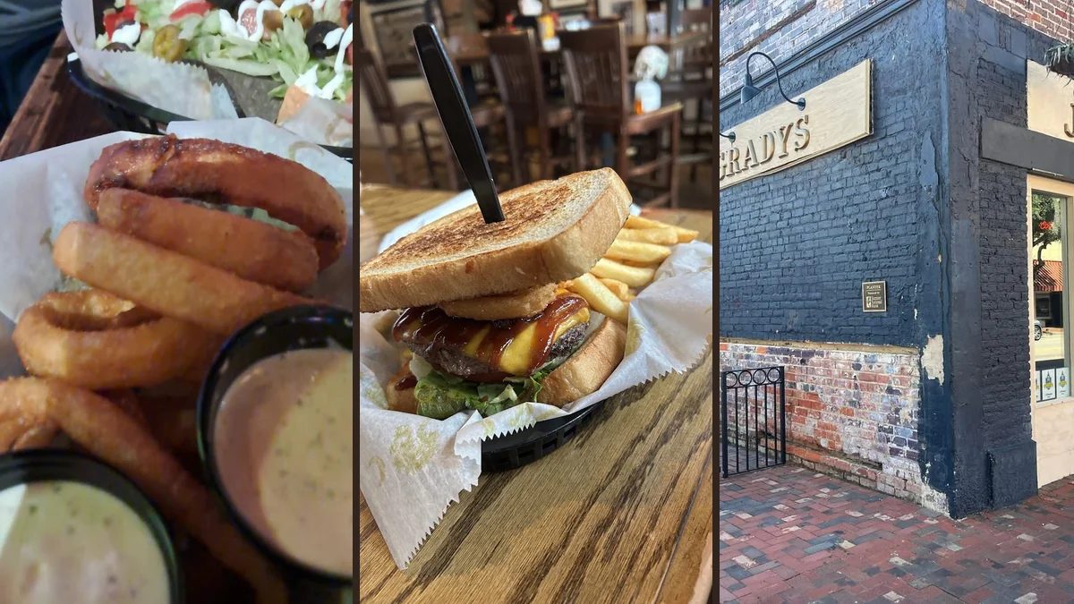 Burgers and beer on a casual restaurant table.